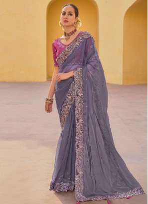 Grey Organza Classic Saree