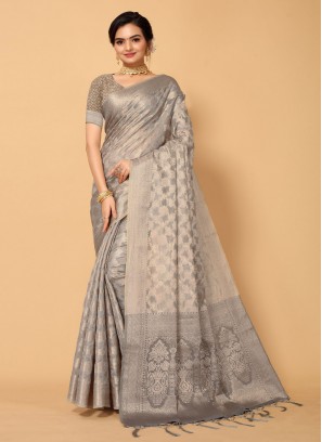 Grey Organza Festival Traditional Saree