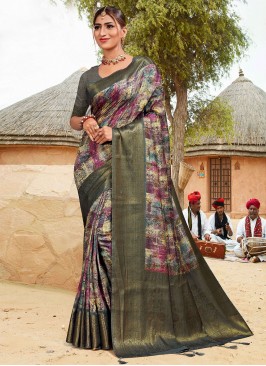 Grey Party Banarasi Silk Traditional Saree