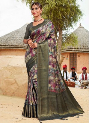 Grey Party Banarasi Silk Traditional Saree