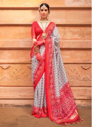 Grey Patola Silk  Classic Saree