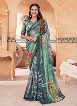 Grey Print Designer Saree