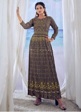 Grey Print Festival Trendy Gown