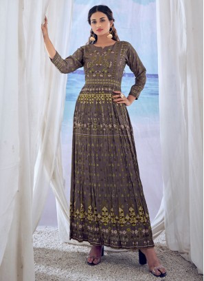 Grey Print Festival Trendy Gown