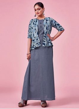 Grey Printed Casual Kurti