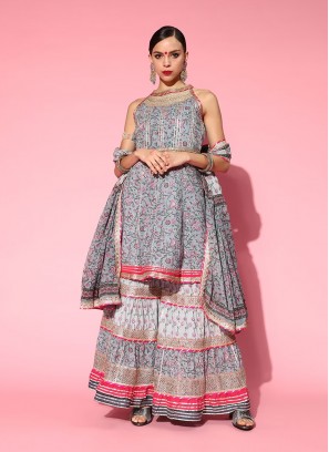 Grey Printed Cotton Sharara Set