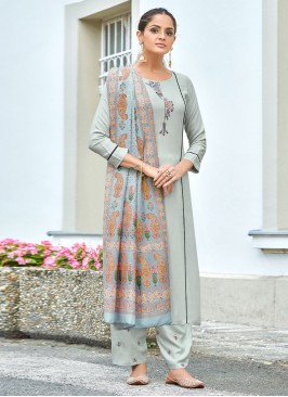 Grey Rayon Embroidered Salwar Kameez