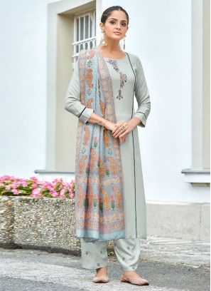 Grey Rayon Embroidered Salwar Kameez