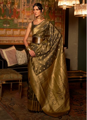 Grey Reception Silk Saree