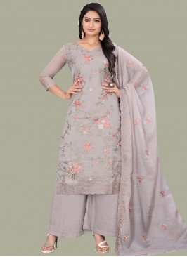 Grey Resham Festival Palazzo Salwar Suit