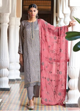 Grey Sangeet Jacquard Salwar Suit