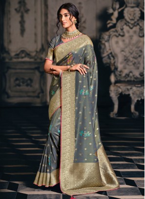 Grey Sangeet Silk Classic Saree