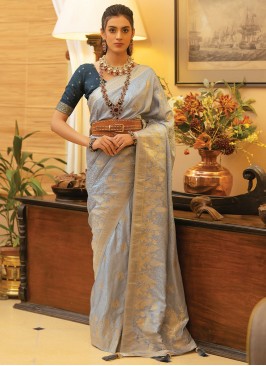 Grey Satin Classic Saree