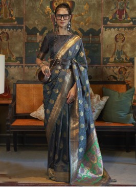 Grey Satin Festival Contemporary Saree