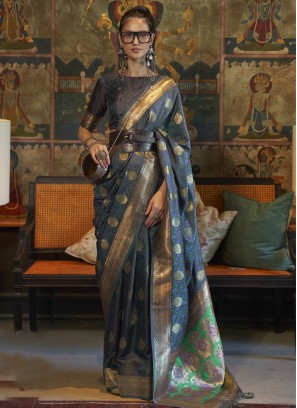 Grey Satin Festival Contemporary Saree