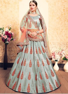 Grey Satin Swarovski Designer Lehenga Choli