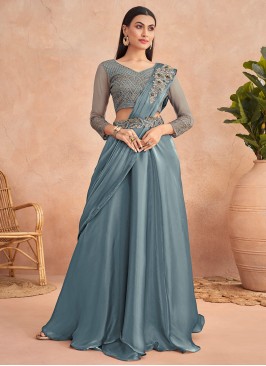 Grey Silk Embroidered Classic Saree