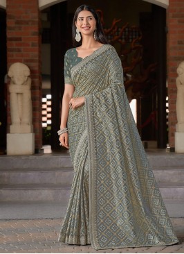 Grey Silk Patch Border Contemporary Saree