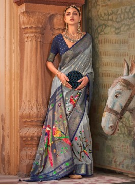 Grey Silk Sangeet Contemporary Saree