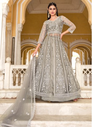 Grey Stone Work Engagement Bollywood Lehenga Choli