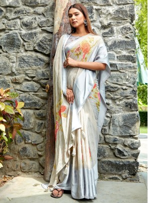 Grey Swarovski Party Contemporary Saree