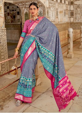 Grey Weaving Patola Silk  Classic Saree