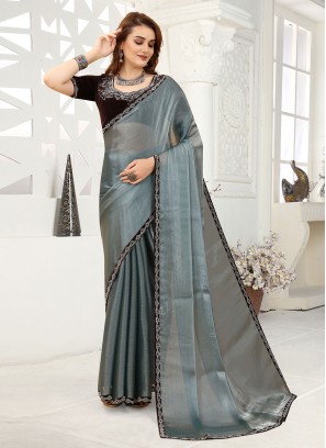 Grey Wedding Organza Trendy Saree