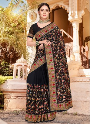 Gripping Embroidered Georgette Black Contemporary Style Saree