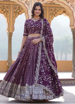 Gripping Jacquard Work Wine Trendy Lehenga Choli