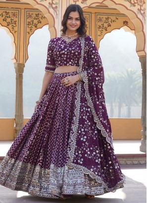 Gripping Jacquard Work Wine Trendy Lehenga Choli