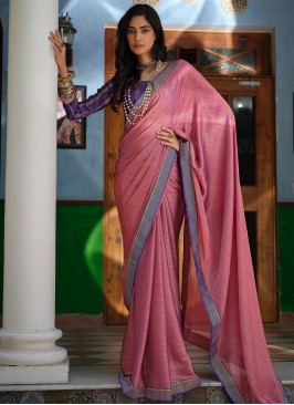 Gripping Lace Pink Contemporary Saree