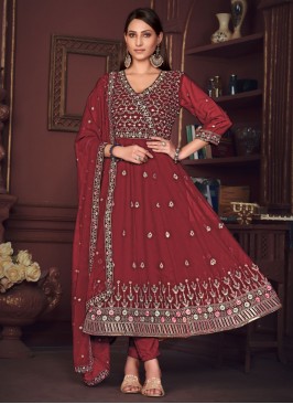 Gripping Maroon Trendy Salwar Suit