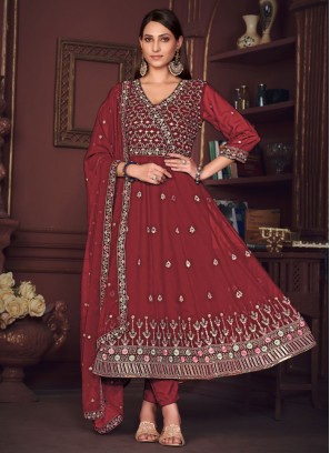 Gripping Maroon Trendy Salwar Suit