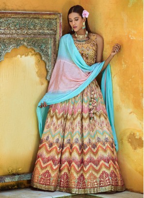 Gripping Multi Colour Sequins Viscose A Line Lehenga Choli