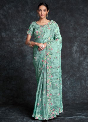 Gripping Organza Embroidered Trendy Saree