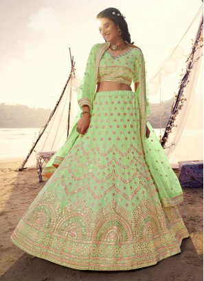 Gripping Organza Mirror A Line Lehenga Choli