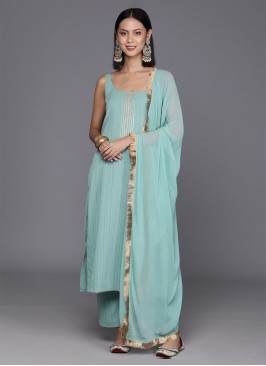 Gripping Plain Silk Aqua Blue Salwar Kameez