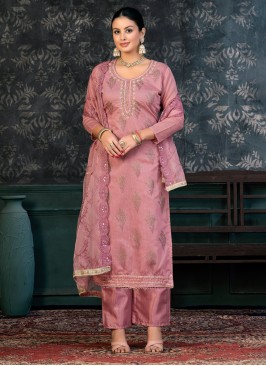 Gripping Print Pink Organza Palazzo Salwar Kameez