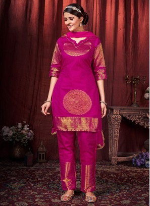 Gripping Woven Art Silk Magenta Straight Salwar Kameez