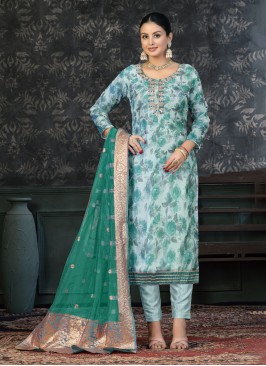 Groovy Digital Print Sea Green Pant Style Suit 