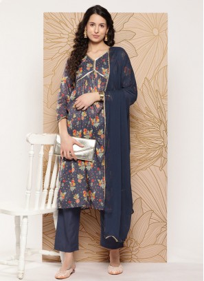 Groovy Printed Cotton Grey Readymade Salwar Kameez