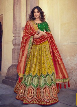 Haldi Wear Silk Mustard Lehenga