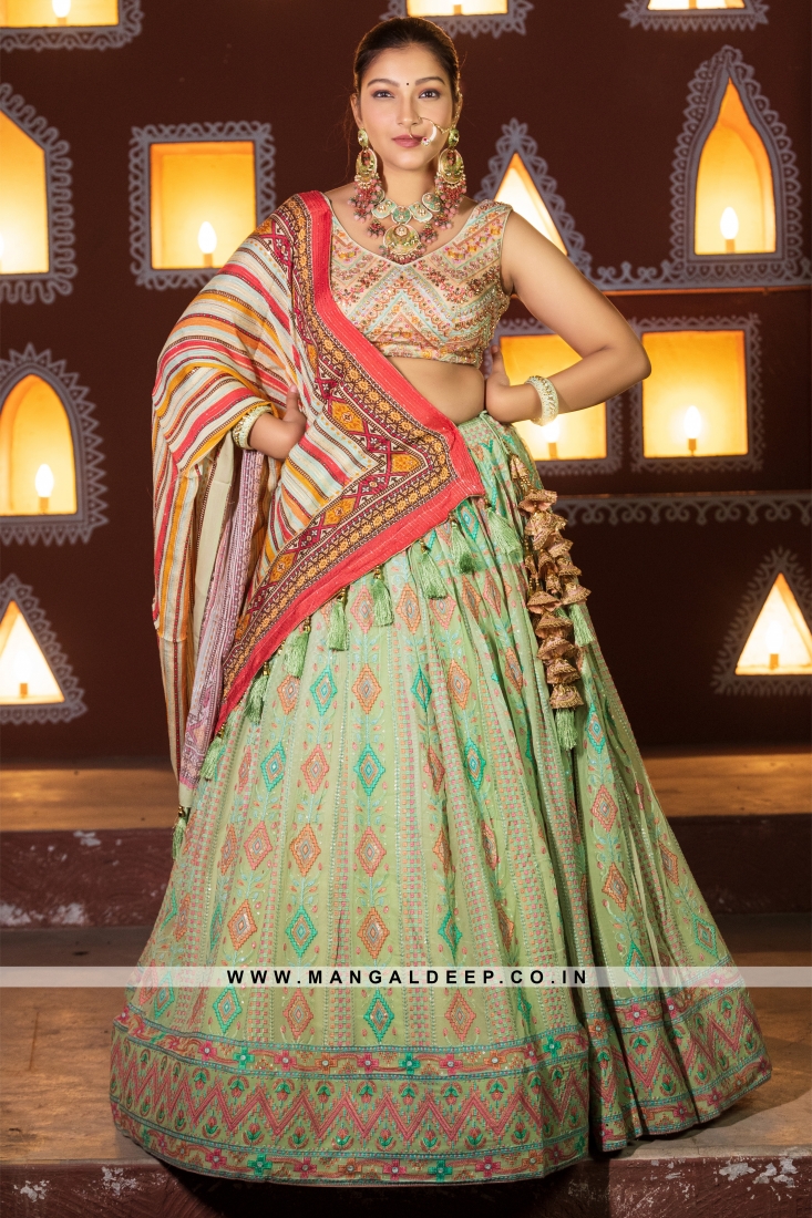 Handcrafted Georgette Ensemble with Vibrant Resham Embroidery