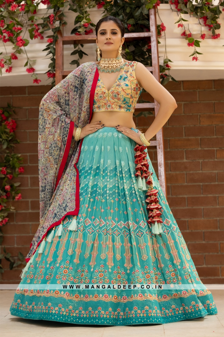 Handcrafted Georgette Ensemble with Vibrant Resham Embroidery