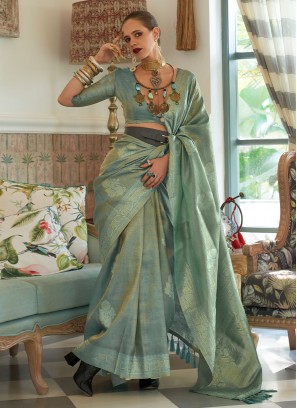 Handloom silk Grey Weaving Designer Saree