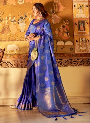 Handloom silk Navy Blue Weaving Saree