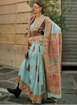 Handloom silk Saree in Aqua Blue