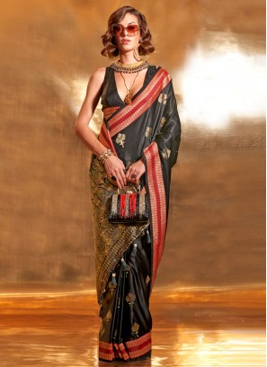 Handloom silk Weaving Black Contemporary Saree