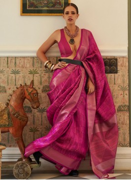 Handloom silk Weaving Hot Pink Traditional Saree