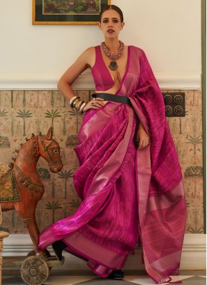 Handloom silk Weaving Hot Pink Traditional Saree